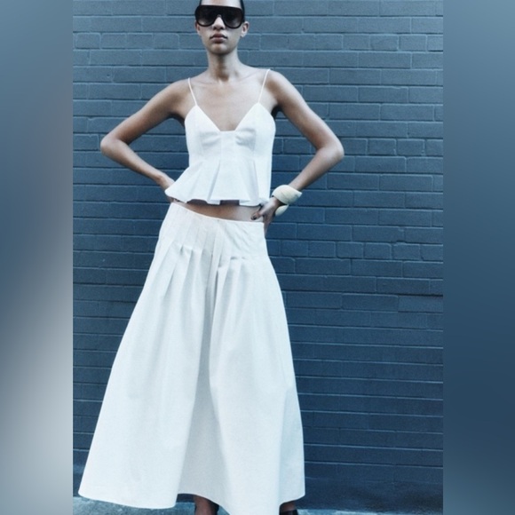 NWT Zara Cotton Blend Box Pleated Midi Skirt - Picture 1 of 10